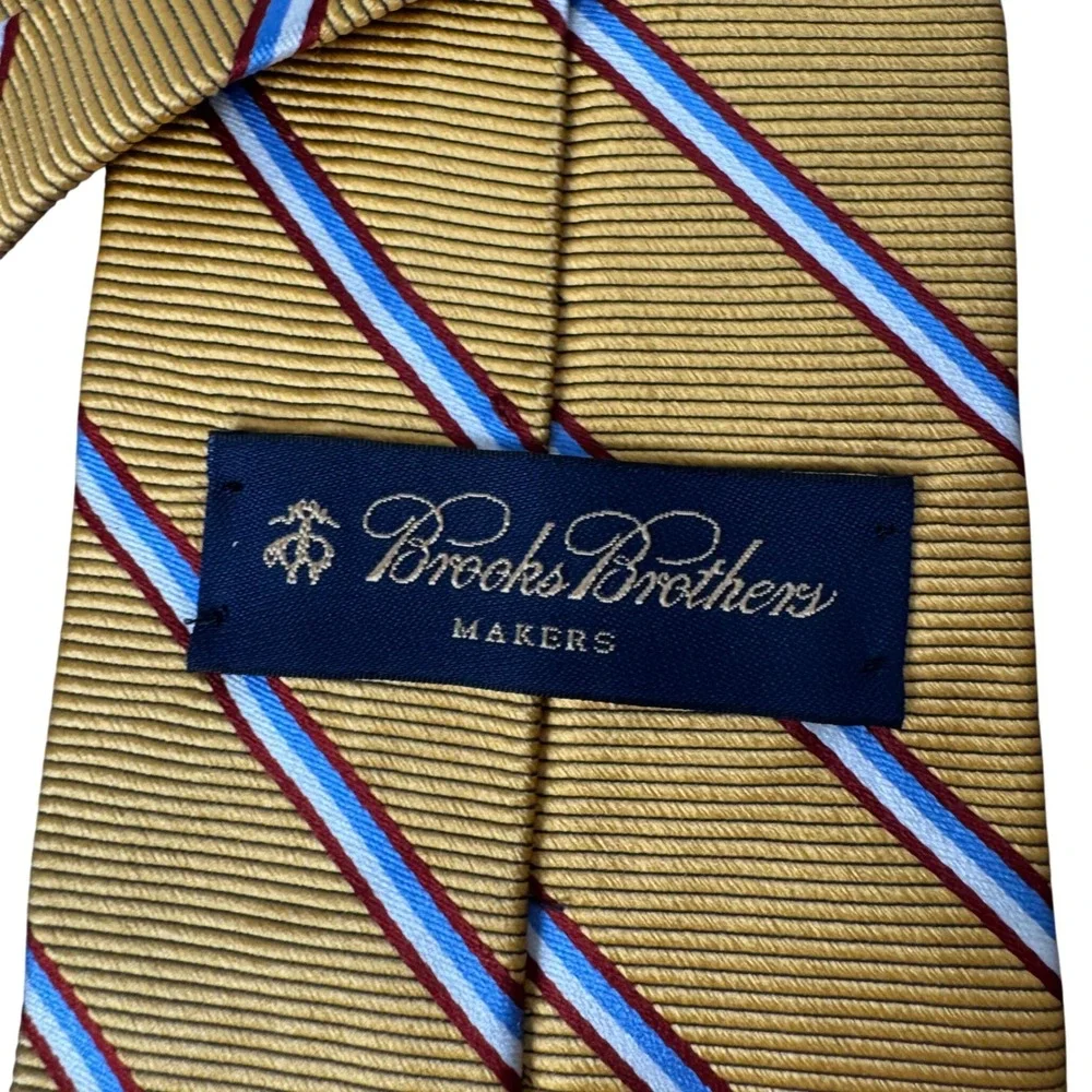 Brooks Brothers Makers Silk Repp Stripe Tie Gold Yellow Red Blue Made in USA